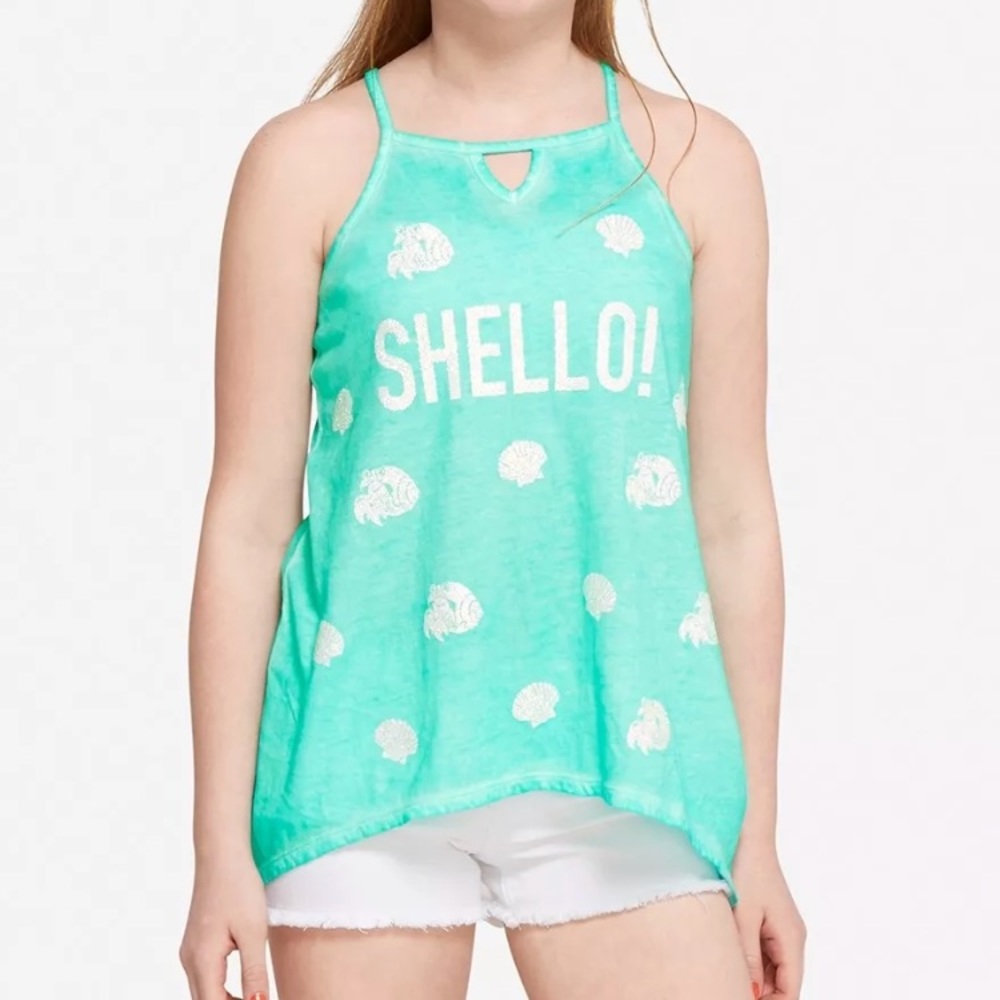 Justice tunic tank top acqua blue shellow sparkly